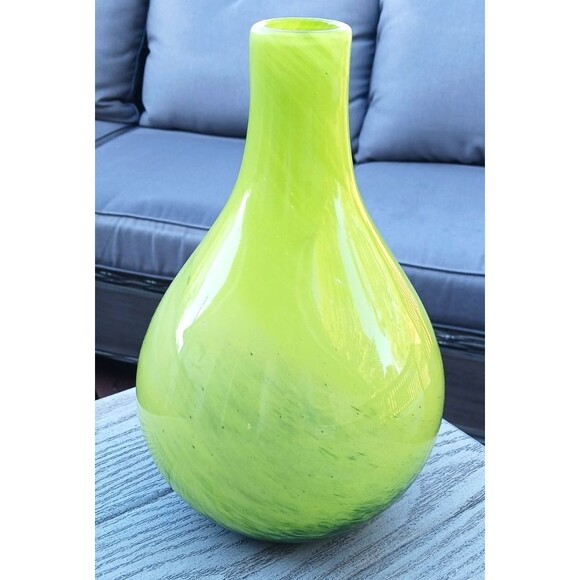 Vintage Murano Style Art Glass Shades Of Green Swirled Decorative Bud Vase 10" H - Picture 5 of 6